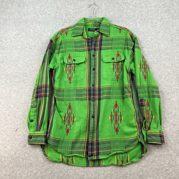 Polo Ralph Lauren Vintage Green Beacon Aztec Woven Button Down Shirt Size M